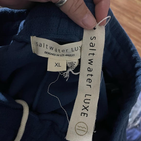 Anthropologie Saltwater LUXE Blue Wide Leg Pants with Palm Detail - Picture 3 of 3